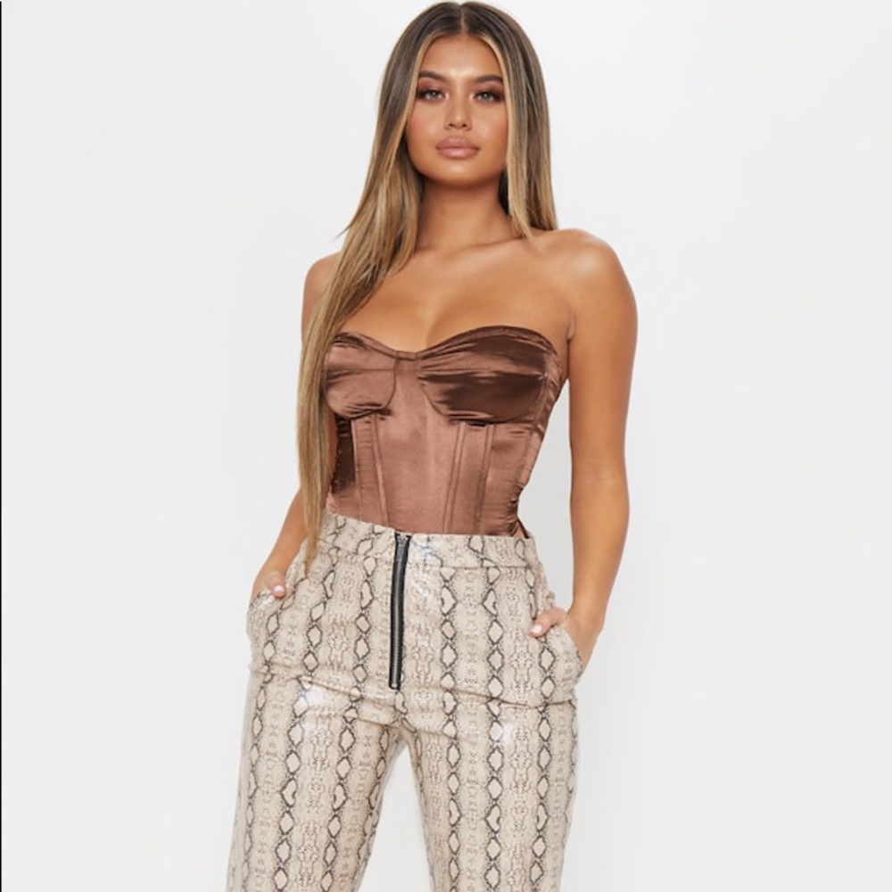 PLT Brown Satin Corset Top